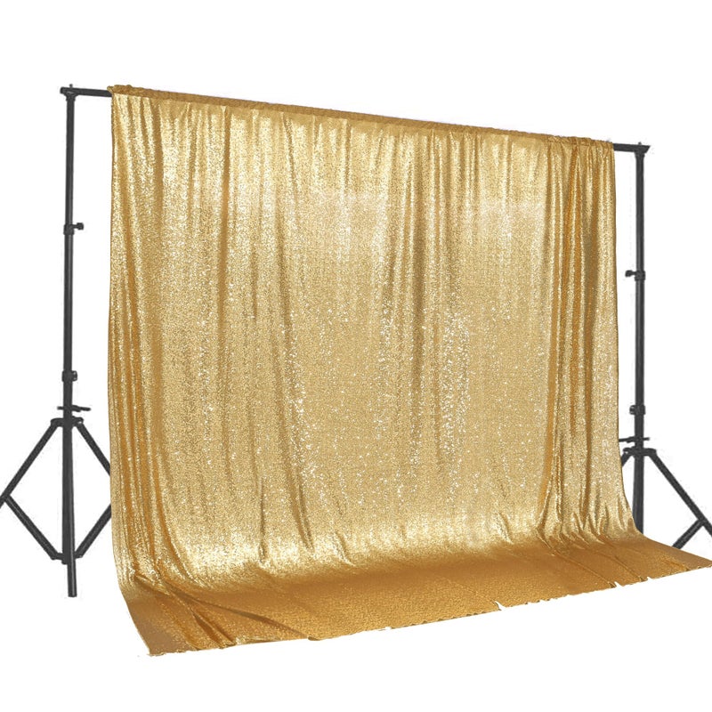 PartyDelight Gold Sequin Backdrop 20x10ft - High Density 3mm Shimmer Sequin Background with 4-Inch Rod Pocket, Sparkly Photography Curtain for Large Wedding, Gala, Stage & Grand Event Decor - Image 1